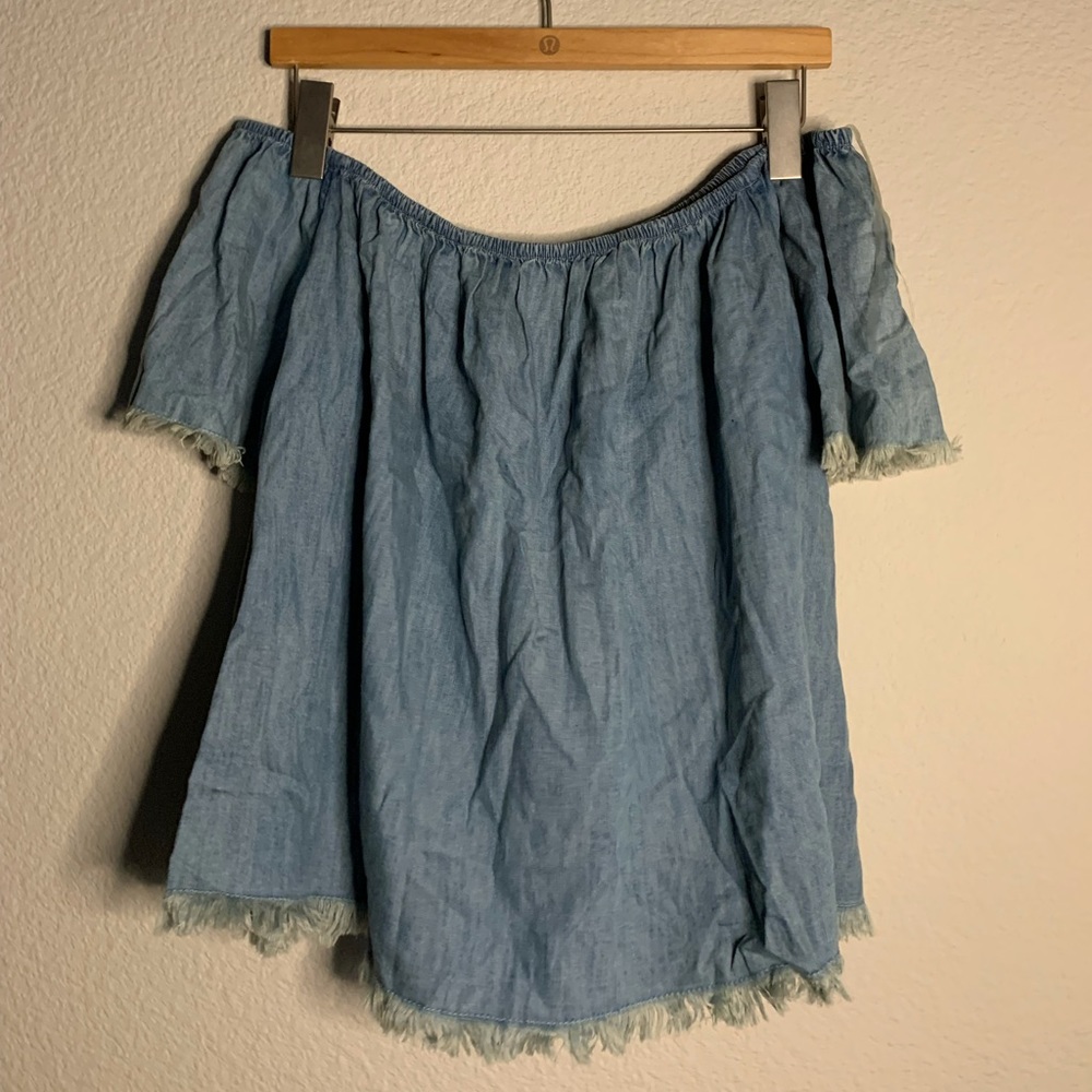 Jean off the shoulder shirt